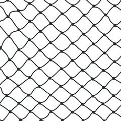 Closeup of black chainlink wire fence pattern isolated on white background for security and protection