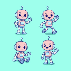 2d flat illustration of a cute robot