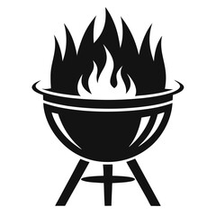Monochrome Illustration of a Charcoal Grill with Flames for Outdoor Cooking and Summer Gatherings or Barbecue Events