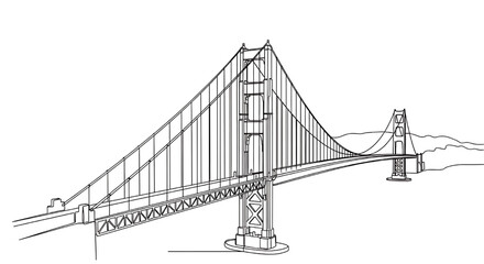 Simple one-line drawing of the iconic Golden Gate Bridge in San Francisco, California. A famous suspension bridge and symbol of American engineering.