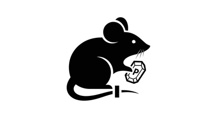 Black silhouette icon of a mouse holding a precious gem.