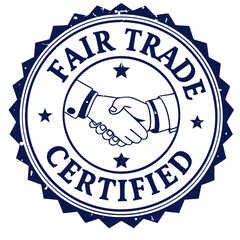 Fair trade certified badge with handshake design 
