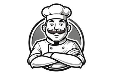 Cartoon Chef Mascot with Mustache and Arms Crossed Character Design for Restaurants and Culinary Businesses Logo Branding