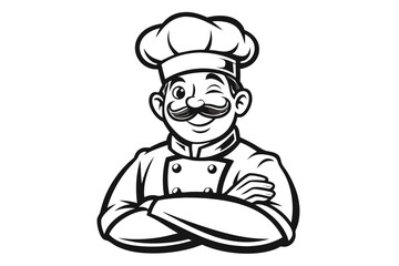 Cartoon Chef Mascot with Mustache and Arms Crossed Character Design for Restaurants and Culinary Businesses Logo Branding