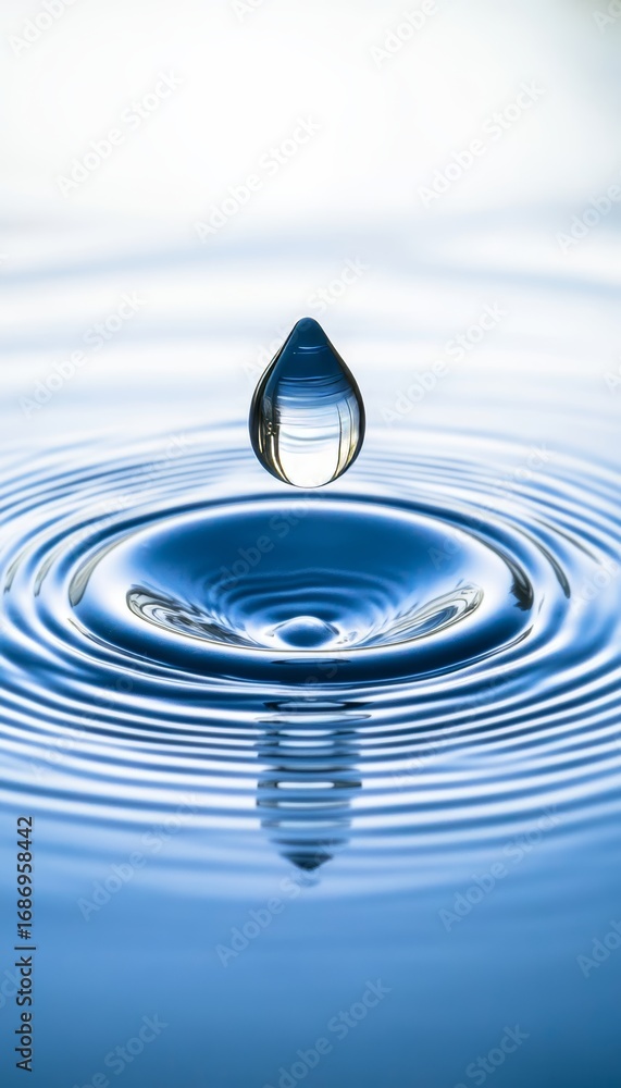 Poster Mesmerizing Water Drop Creating Perfectly Symmetrical Ripples in a Calm Reflective Surface