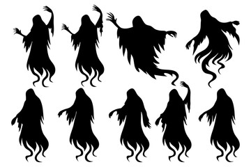 Scary Ghost Silhouettes | Halloween Spirit Clipart | Spooky Phantom Vector Bundle