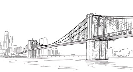 Fototapeta premium Artistic single line drawing of the Brooklyn Bridge in New York City. An iconic hybrid cable-stayed/suspension bridge and a NYC landmark.