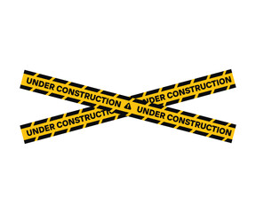 Under construction yellow warning tape safety stripe. Under construction tape warning symbol vector design and illustration on white or transparent background. 
