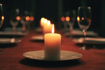 Candlelit dinner table creates warm atmosphere for festive gathe
