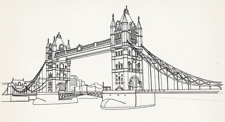 Obraz premium Artistic continuous line drawing of London's famous Tower Bridge over the River Thames. A celebrated symbol of England's capital city.