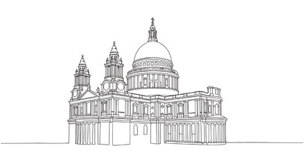 Obraz premium Continuous line art of St. Paul's Cathedral in London, England. An iconic Anglican cathedral with a world-famous dome on Ludgate Hill.