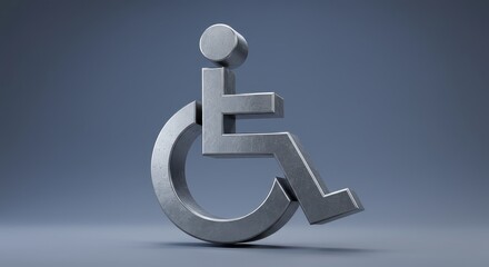 Accessible Icon: A sleek, metallic rendering of the universally recognized accessibility icon, representing inclusivity and equal access for all in a simple, elegant style.