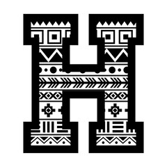 Letter L with aztec tribal ethnic motif svg cut file. Isolated vector illustration.