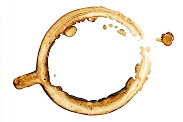 Elegant Abstract Coffee Stain Ring on a White Backdrop, Perfect for Creative Projects and Designs