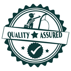 Quality assured badge with worker and check mark design 
