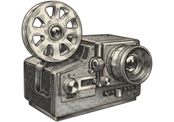 Vintage Film Projector Illustration With Film Reel Isolated on Transparent Background