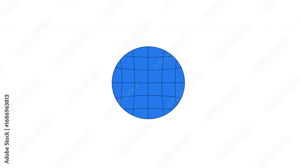 Poster minimal rotating blue globe grid network 2d cartoon object animation. global connectivity spinning, 