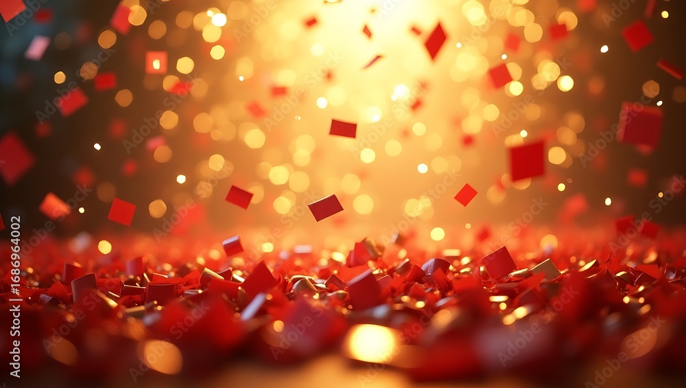 Poster a festive confetti explosion with red and gold sprinkles. a vibrant and abstract celebration backgro
