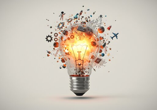 Discover bright ideas for the future with this captivating lightbulb filled with innovation and technology components