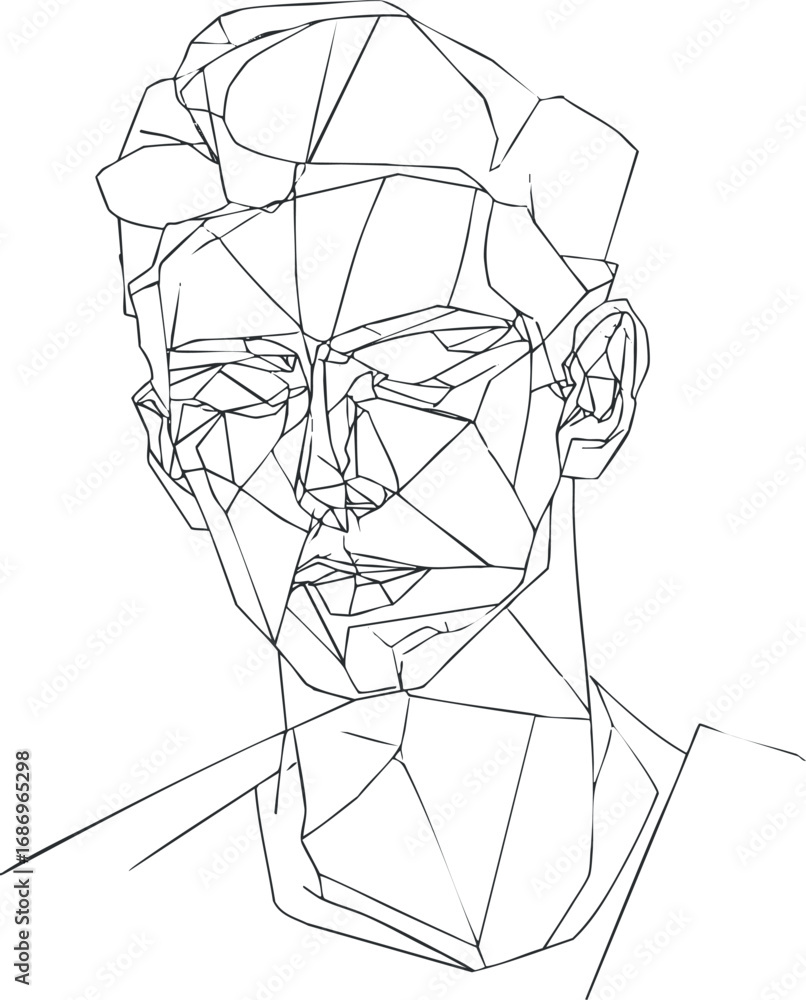 Poster abstract geometric line art portrait of a male face with angular shapes and minimalistic style