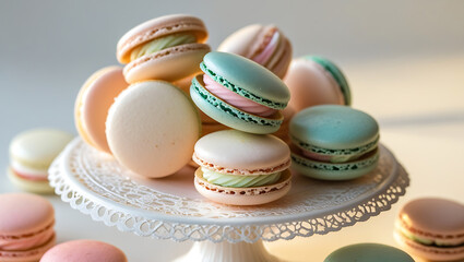 Obraz premium colorful macaroons on a wooden table, HD and 4k image