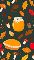 Autumnal pattern with fall foods