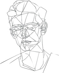Abstract geometric line art portrait of a male face with angular shapes and minimalistic style