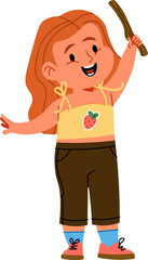 Girl Holding Stick Smiling