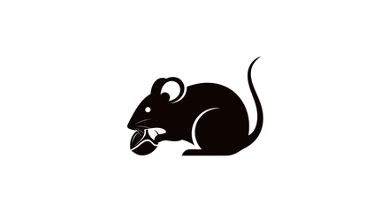 Black silhouette icon of a rat eating a nut.
