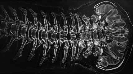 National Spina Bifida Awareness Month. Medical illustration of spinal MRI scan interpretation, diagnostic imaging visualization, cross-sectional spinal anatomy, radiological assessment style