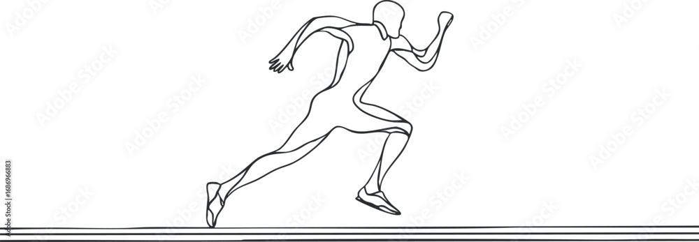 Poster line art illustration of a runner sprinting fast on a track showing dynamic motion and athletic move