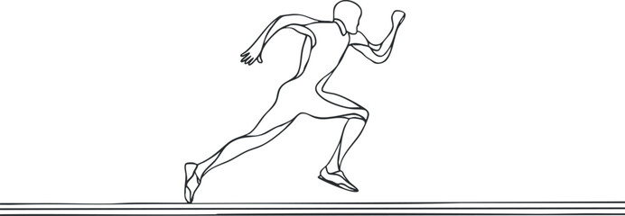Line art illustration of a runner sprinting fast on a track showing dynamic motion and athletic movement.
