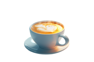 Cup of freshly brewed espresso with cream swirl isolated on transparent background