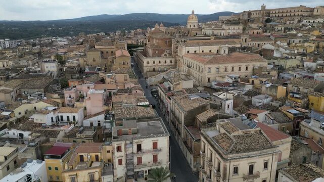 Sicily history and architecture, aerial view of main street in central Noto town
