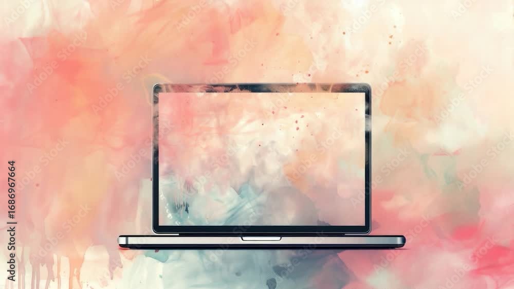 Poster a laptop computer placed on a table