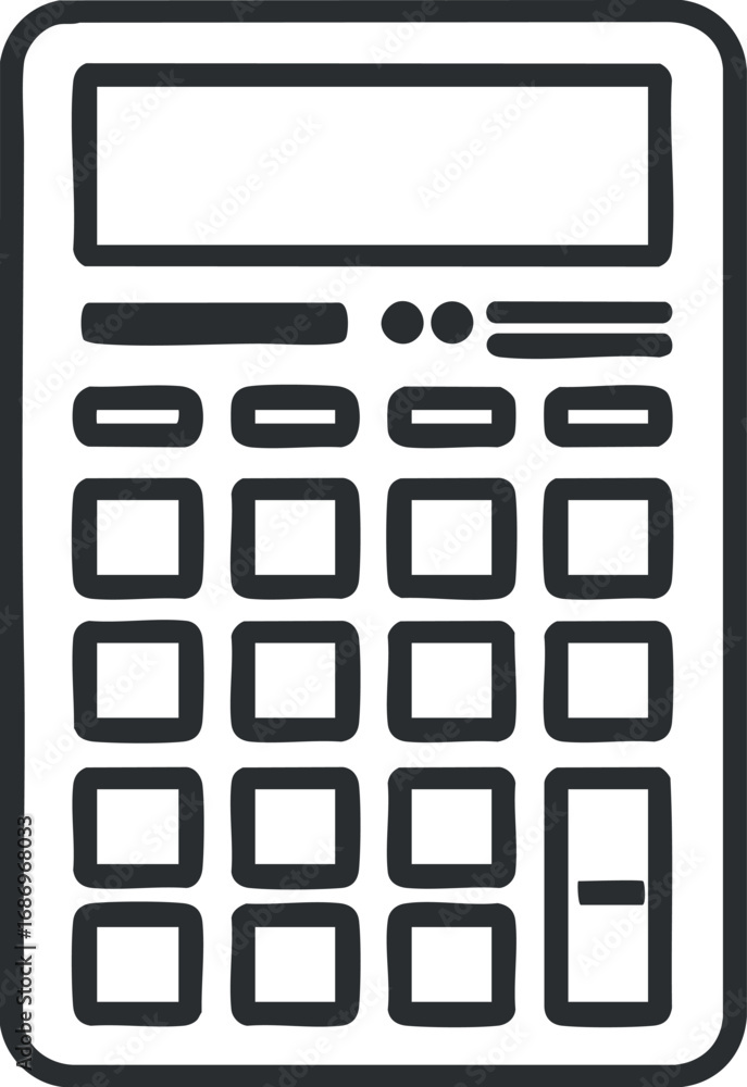 Poster simple black and white digital calculator icon with display and buttons for arithmetic operations