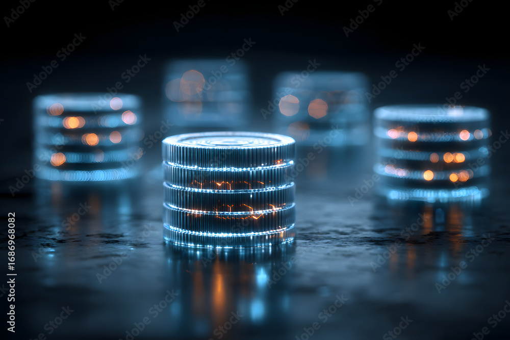 Poster cyber security, data protection, cyberattacks concep on blue background. databse security software d