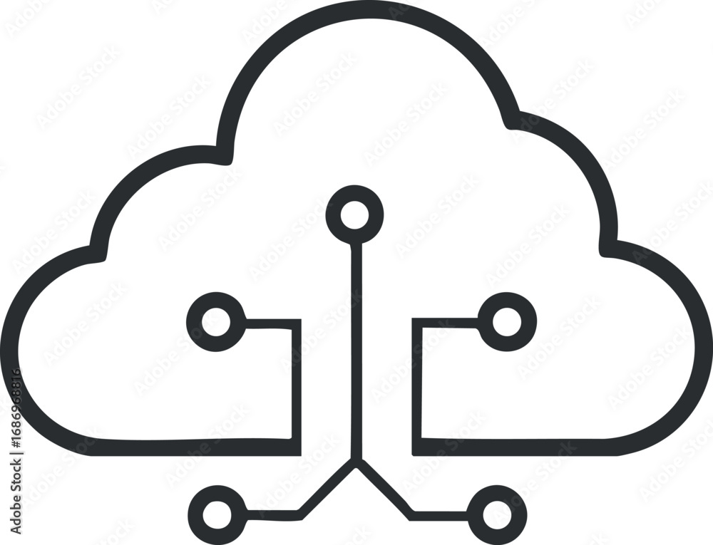 Poster black line icon of cloud with network connections symbolizing cloud computing and online data storag