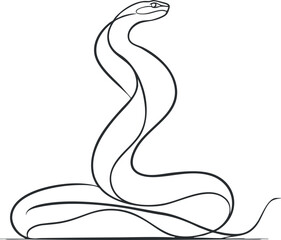 Fototapeta premium Minimalist black and white line drawing of a coiled cobra snake poised to strike