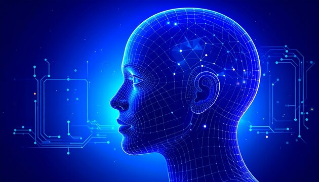 Digital human head, futuristic AI