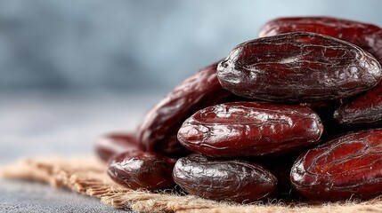 Obraz premium Close-up of a Pile of Sweet Dates on Burlap