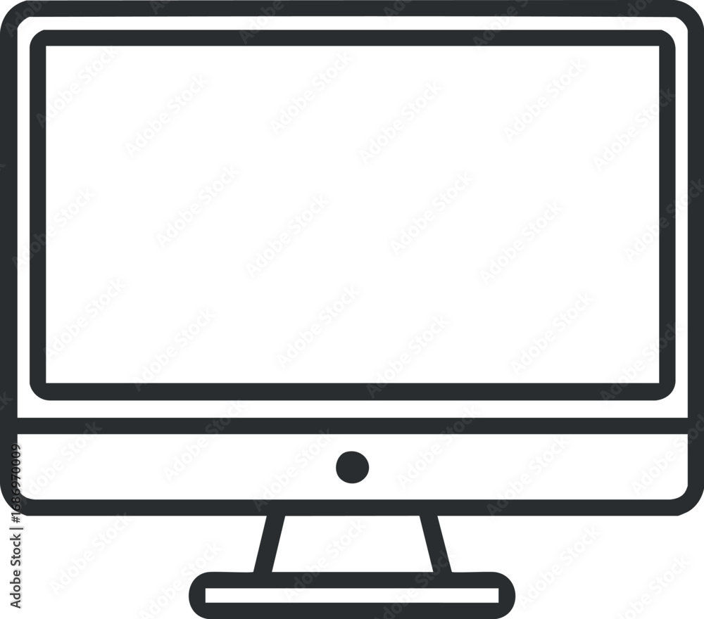 Poster Black and white line icon of a desktop computer monitor with blank screen, representing technology and digital display