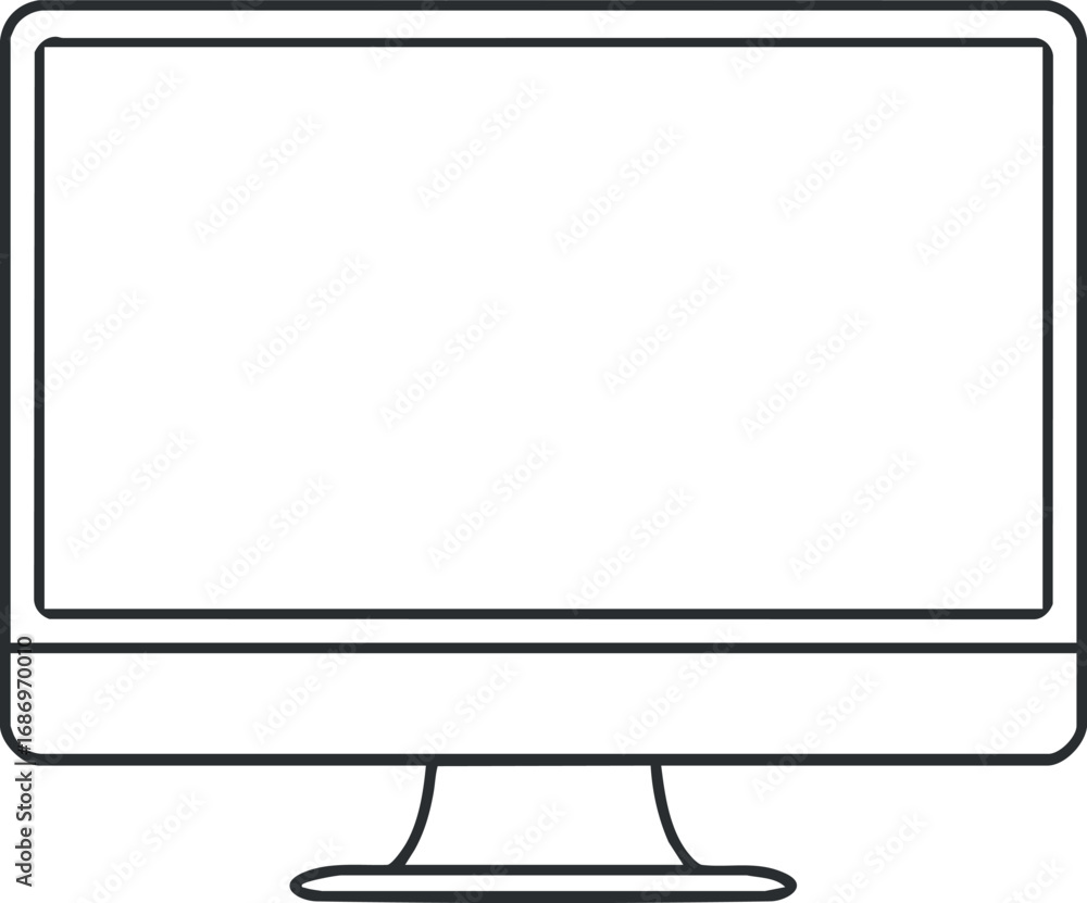 Poster outline illustration of a computer monitor with a blank screen isolated on white background