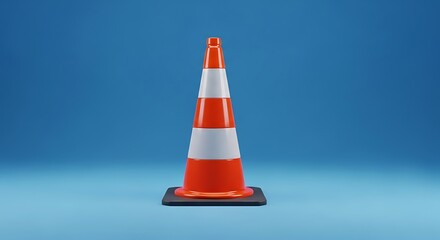 Traffic cone with blue background.