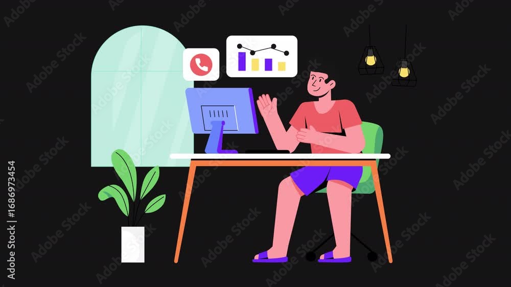 Poster remote employee 2d motion graphics animation alpha channel