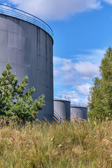 Oil storage tanks on industrial site in Halmstad, Sweden, energy infrastructure