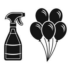 Black silhouette of a spray bottle next to a bunch of balloons on a white background cleaner 1