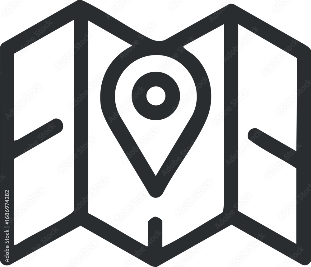 Aufkleber icon of a folded map with a location pin symbol representing navigation and travel directions