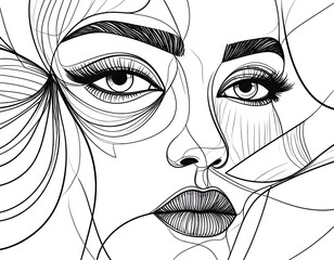 Abstract female face art with flowing lines