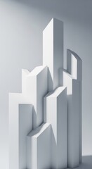 Minimalist White Geometric Abstraction: Stacked Cuboid Forms with Dramatic Shadows